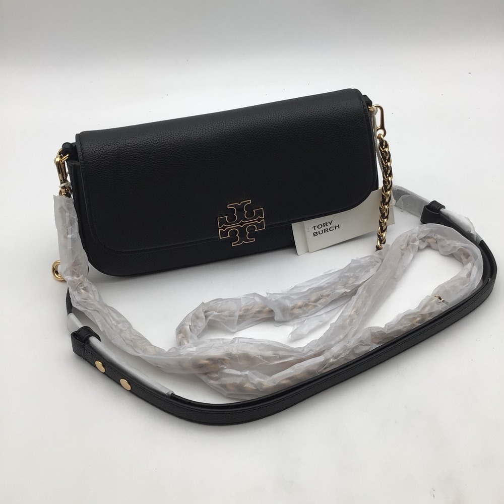 Tory Burch Britten Convertible Crossbody Bag Black Pebbled Leather 171524 NEW